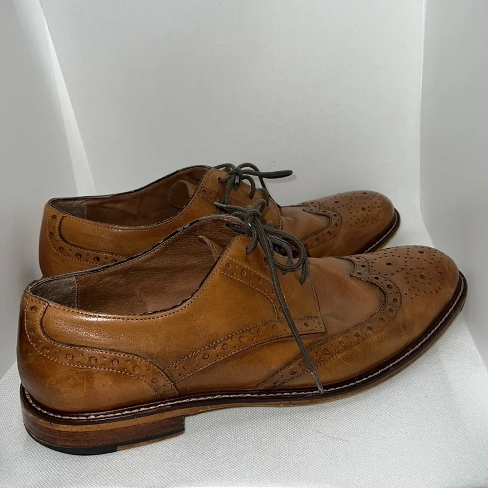 Joseph Abboud leather‎ Cognac brown wingtip lace up Oxford shoes Sz 8.5